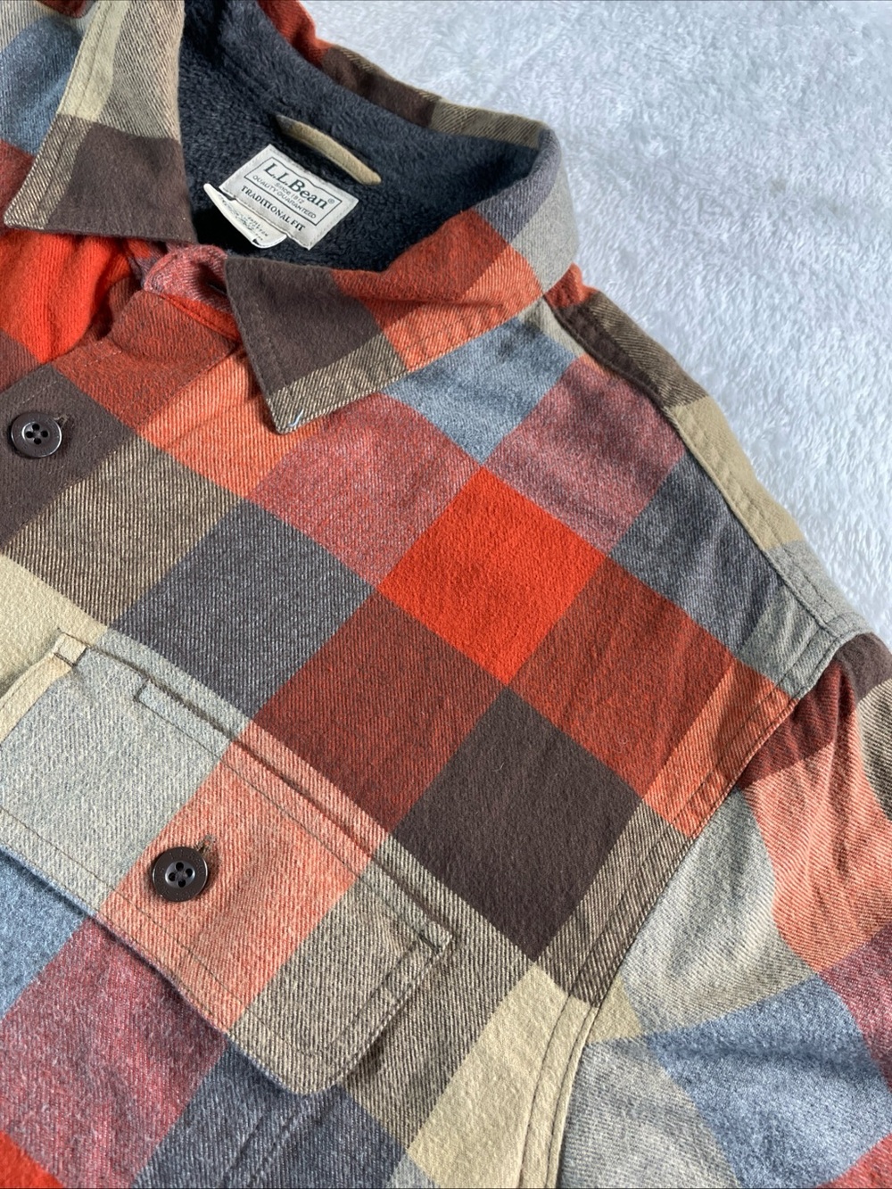 LL Bean 298189 Traditional Fit Fleece Lined Flannel Shirt  Mens Size XL-REG